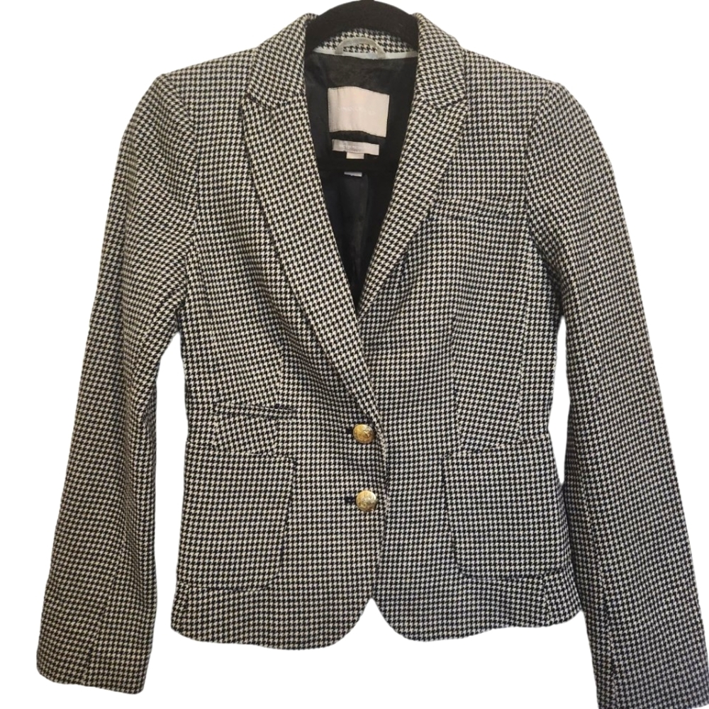 Banana Republic Black and White Houndstooth Blazer Size 00 Petite